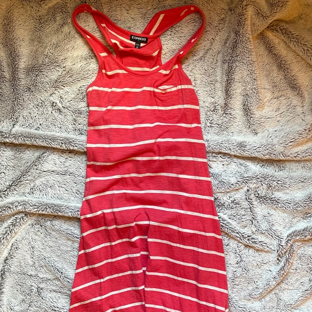 Pink Pastel White Strip High Low Express Dress